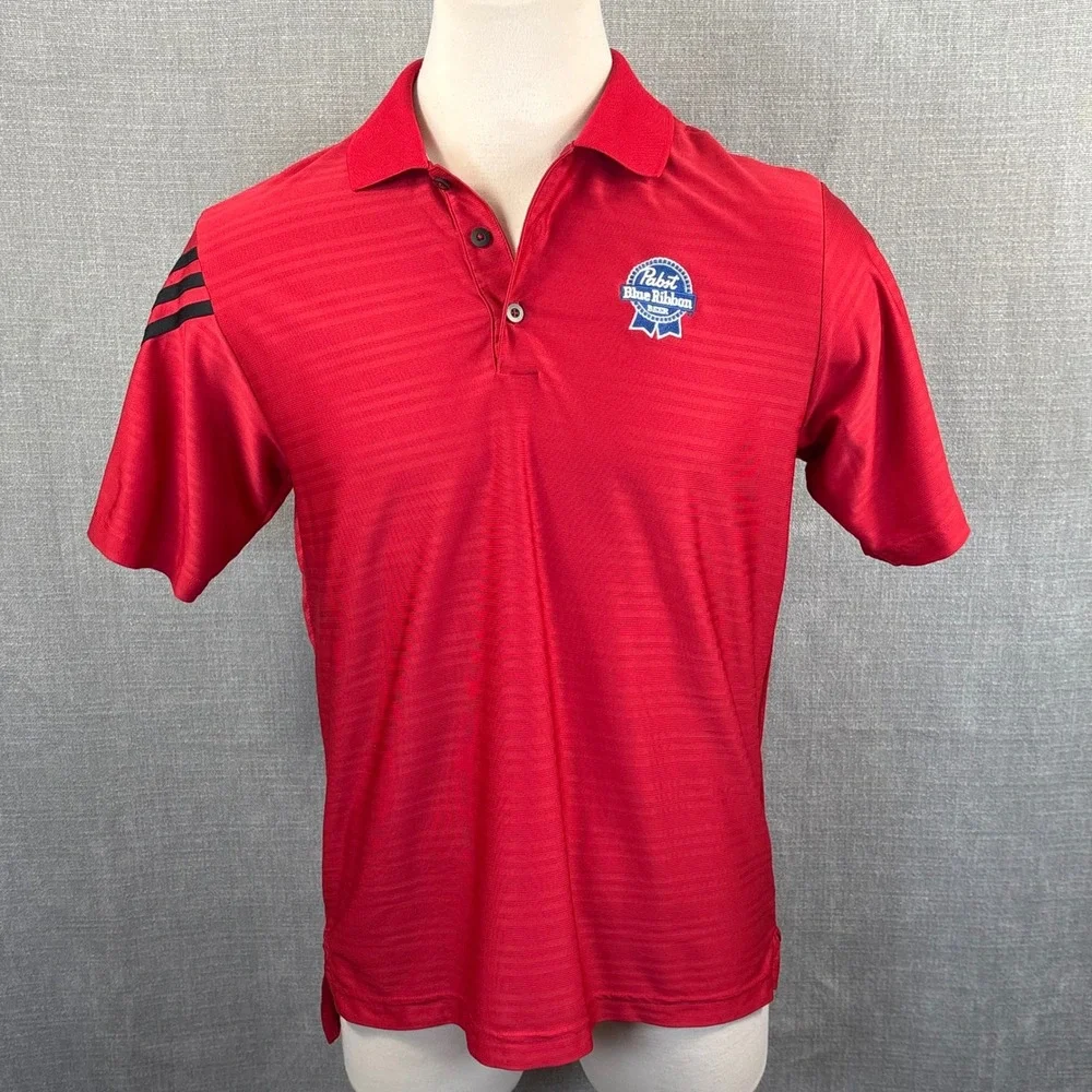 BRAND NEW Adidas Men's Golf Pabst Blue Ribbon Polo Medium  Red Climacool Stripe